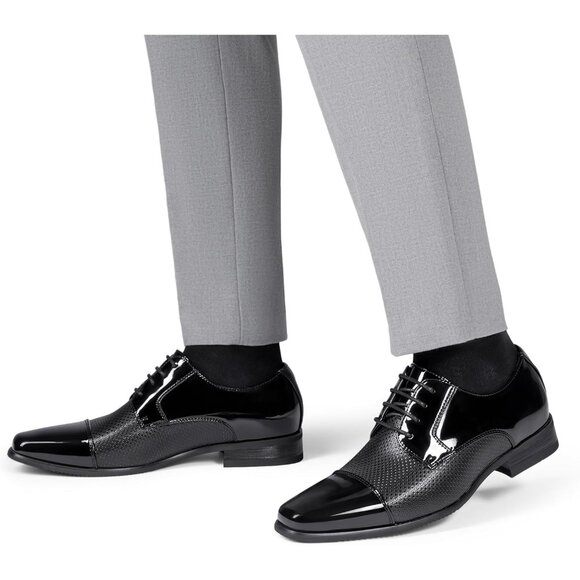 Bruno Marc Men's Black Tuxedo Shoe Slip on Classic Patent Velvet Leather Loafers - Picture 7 of 9